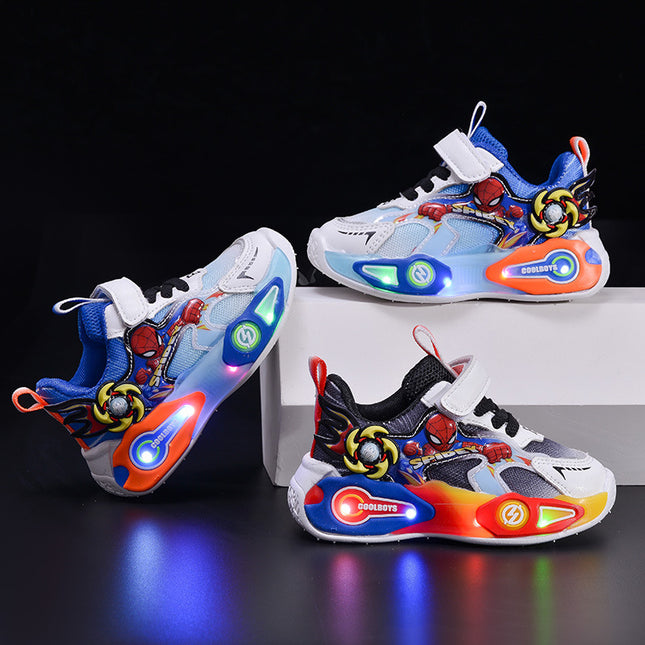 Boys' Sports Shoes 2025 Spring & Fall New Breathable Mesh Casual Led Luminous Boys' Running Student Shoes