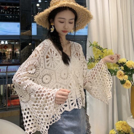 Seaside Vacation Cardigan, Beach Cover-up, Sweet Hottie Outfit, Crocheted Cut Out Sun Protection, Thin Lace Cardigan for Women