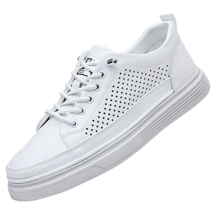 Summer men's shoes thin perforated sneakers sports casual leather shoes trendy genuine leather thick bottom breathable hollow hole shoes