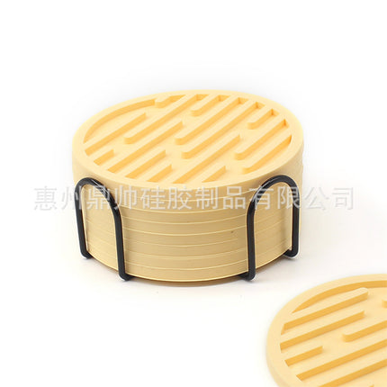 Silicone Coaster 10cm Round Heat Insulation Mat Marble Coffee Coaster Mat Anti-Perm Mat Set Storage Striped Drain