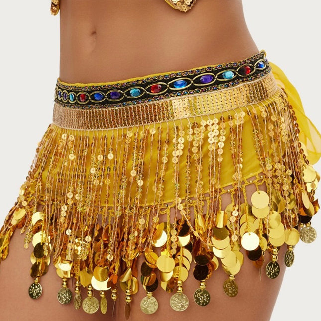 Cross-border explosions belly dance waist chain sequins tassel dance hip towel Indian dance gong pure color film practice waist towel