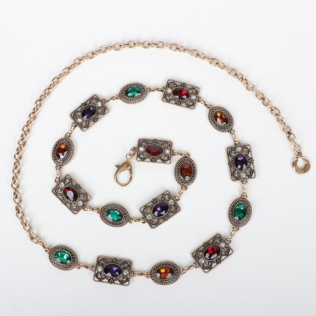 Niche light luxury style vintage carved waist chain Women's rhinestone chain all-match decorative belt fashion matching skirt fine accessories