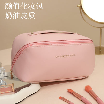 Factory Direct Sales Large-Capacity Storage Bag Pu Leather Satchel Travel Business Trip Portable 2024 New Pillow Cosmetic Bag