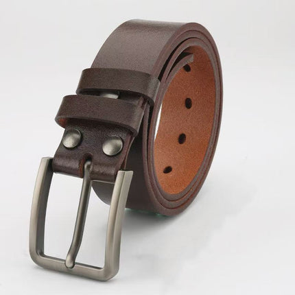 Men's Leather Belt with Pin Buckle, Natural Color, 100% Genuine Leather, First-Grade Cowhide, Without Buckle Head