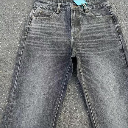 2025 Cross-Border Black and Gray Marble Washed Bootcut Jeans Clean Fit Style Retro Pants Trend