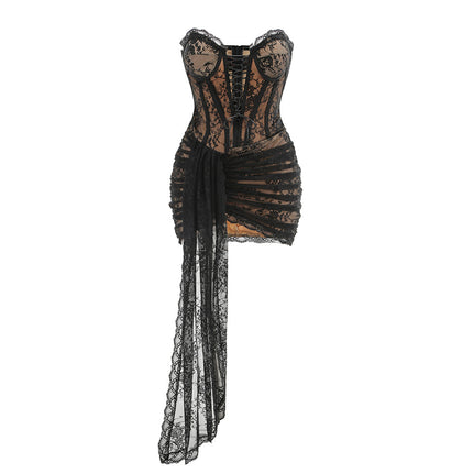 European and American Cross-Border Ins New Product Sleeveless Backless Strappy Lace Dress Sexy Fashion Slim Asymmetrical Skirt