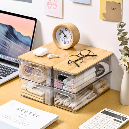 Bamboo Lid Storage Box for Cosmetics and Jewelry, Desktop Organizer for Books and Stationery, Dust-Proof Storage for Dressing Table