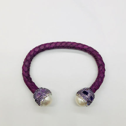 Purple Snakeskin Pearl Jewelry suit Ring Earrings Bracelet Women's Handmade Inlaid Amethyst Diamond Personality Fashion