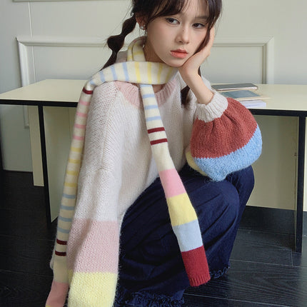 Original Naples Ice Cream Dopamine Rainbow Contrast Color Y2K Small Scarf Autumn and Winter Scarf Concave Shape
