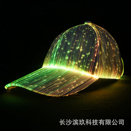 Halloween Source Manufacturer Dynamic Light-Up Hat Travel Hat Deep Crown Curved Brim Face-Slimming Led Light Fiber Optic Fluorescent Hat