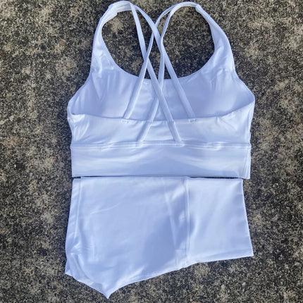 Women's Soft Nude Tight Yoga Shorts with Cut Out Back and Beautiful Back Cross Intimates Gym Yoga Set