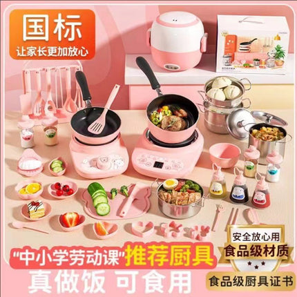 Cross-border mini kitchenette factory direct full set of cooking girls kitchenware suit children's real cooking toys