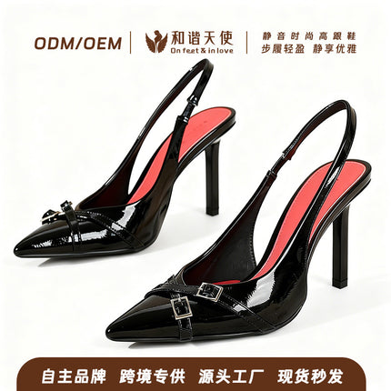 New Simple and Fashionable Royal Sister Style Pointed Toe Stiletto Patent Leather Shoes Fashion Versatile High Heel Casual Sandals for Women
