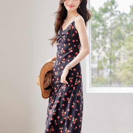 Fairy-Like Ultra-Fairy Style Spaghetti Strap Floral Dress Cardigan Elegant Petite Outfit Complete Chiffon Women's Dress