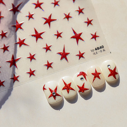 Red Gold Five-Pointed Star Nail Art Stickers New Embossed 5D Popular Ins Flash Meteor Nail Stickers Decorative Products