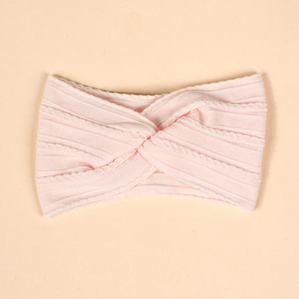 Cross-Border Kidsren's Hair Accessories European and American Popular Baby Cross Headband Jacquard Twist Bow Baby Pure Color Hairband