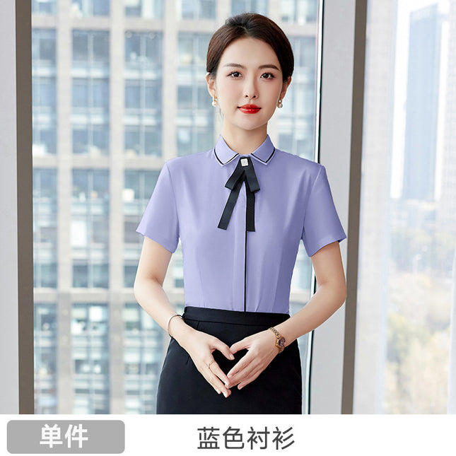 Catering Overalls White Shirt Hotel Front Desk Western Restaurant Waiter Temperament Short-sleeved Professional suit Female Summer