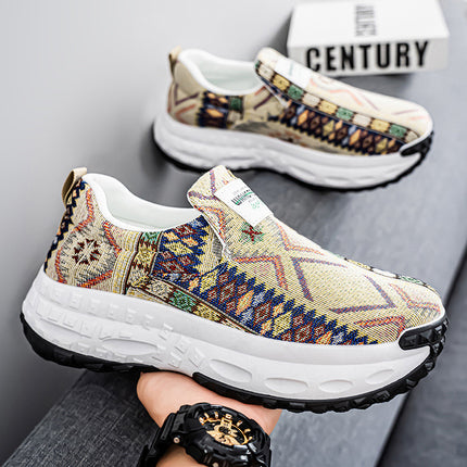 Men's Versatile Printed Thick-Soled Slip-On Canvas Sneakers for Middle-Aged and Young Adults