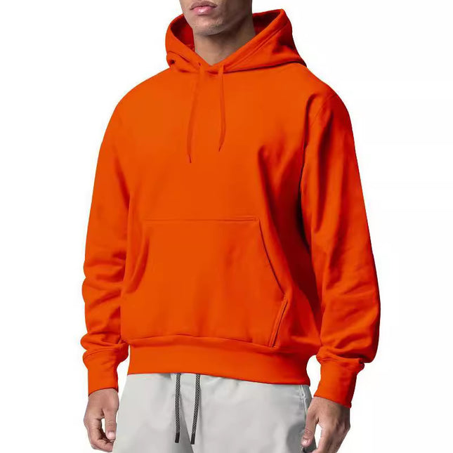 2025 New Cross-Border European and American Men's Sports Pure Color Fleece Sweatshirt Men's Export Wholesale Hoodie