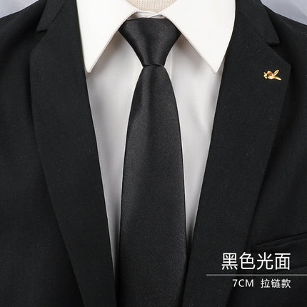 Men's Black Tie Men's Formal Wear Korean Style 8cm Student Women's Suit Business Lazy Zipper Wedding Professional Fashion