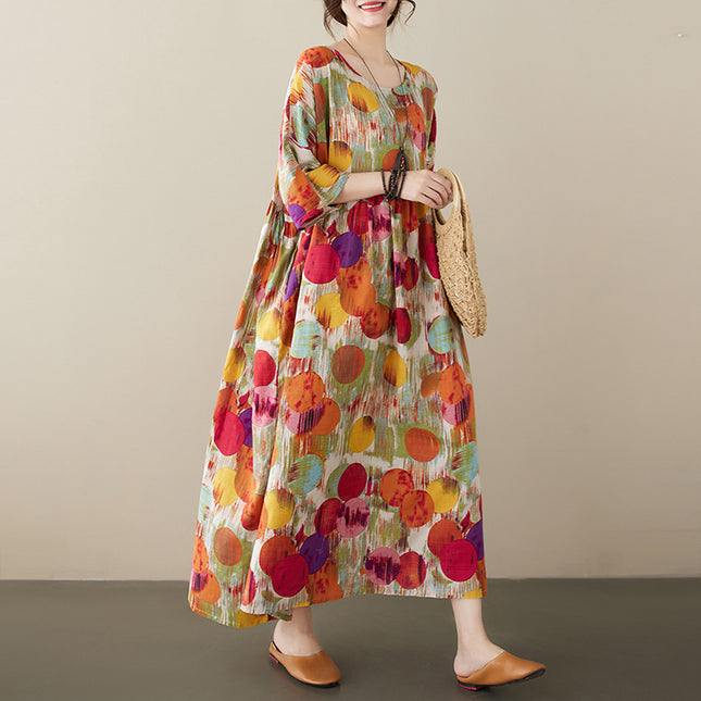 2023 Simple Fashion Comfortable Casual Long Dress Summer New Extra-large Round Neck Short Sleeve Digital Printed Dress
