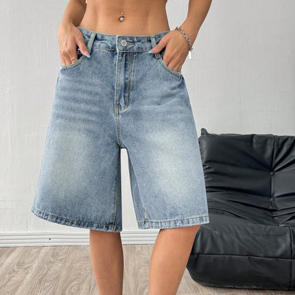 Cross-Border Foreign Trade Amazon European and American Source Factory Wholesale Denim Shorts Women's Loose Casual Wide-Leg Knee-Length Shorts