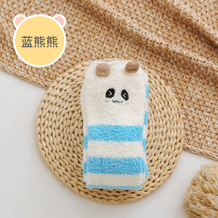 Coral fleece winter thickened socks women's Christmas socks cute cartoon home socks floor over-the-knee long women's socks ins