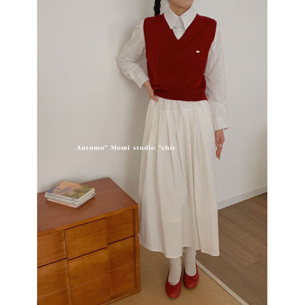 Du Xiaozhai's New Autumn and Winter Layering Products Are Preferred Wool Knitted Vest Women's V Neck Short Sleeveless Casual Sweater Top