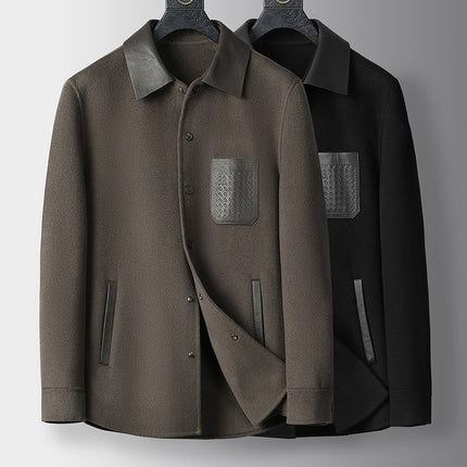 Double-Sided Men's Short Haining 2025 Autumn and Winter New Lapel Daily Casual Versatile Middle-Aged and Elderly Jacket Dad