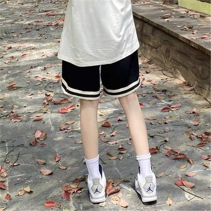 American Retro hiphop Letter Drawstring Pants Women's Summer New Loose High Waist Straight Wide Leg Shorts