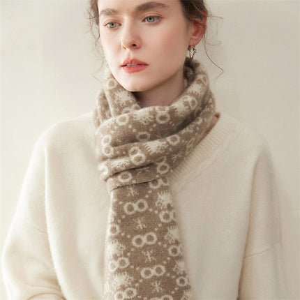 Cashmere Scarf Women's 100% Pure Cashmere Autumn and Winter All-Match Simple Fashion Color Block Warm Knitted Scarf