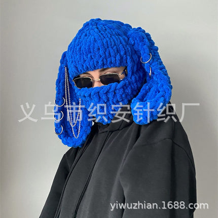 Bear Mask Headgear Sweet Cool Spice Girl Style European and American Handmade Knitted Thickened Wool Warm Hat Cute Autumn and Winter Hat