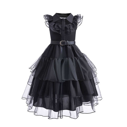 Wednesday Kidsren Girls Mesh Ball Dress American Drama Addams Cosplay Anime Costume Dress