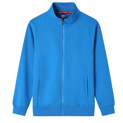 Autumn and winter stand collar sweater custom work clothes long sleeve mobile phone shop men's and women's work cardigan plus velvet coat logo