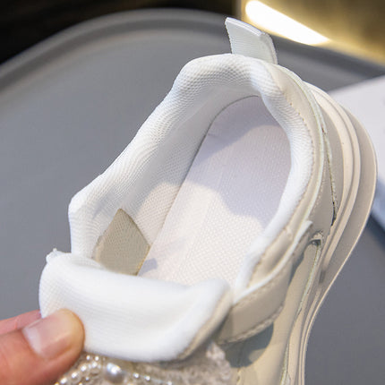 Children's Sneakers 2025 New Spring Girls Leather Breathable sneaker Girls Guofeng Pearl All-match White Shoes