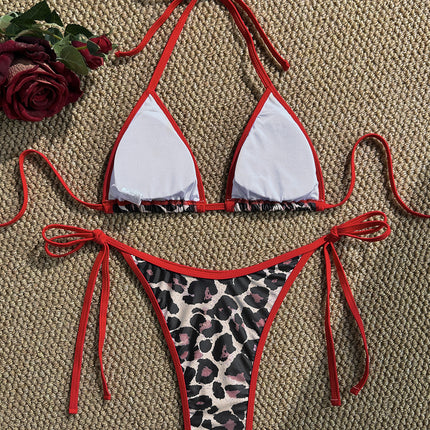 2025 New Ladies Separates Leopard Print Sexy Swimsuit Women's Triangle Strap Swimsuit Bikini Cross-Border Temu