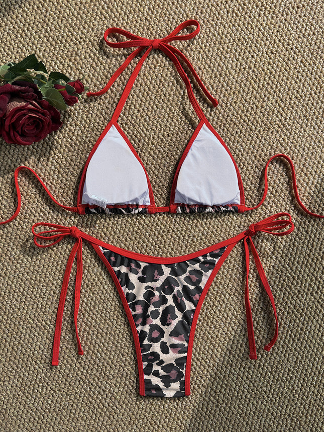 2025 New Ladies Separates Leopard Print Sexy Swimsuit Women's Triangle Strap Swimsuit Bikini Cross-Border Temu