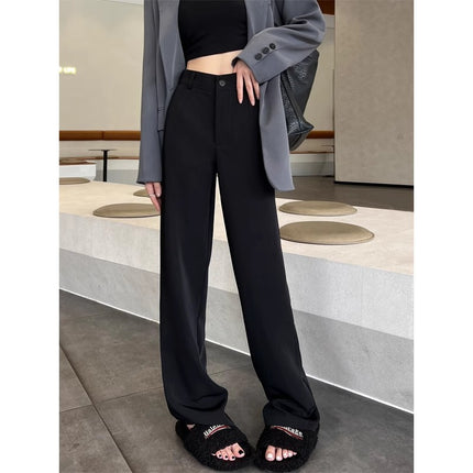 Loose black suit pants women's trousers straight mop casual drop-down wide-leg pants high waist spring and autumn draping slimming
