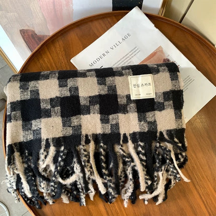 Factory new solid color haze blue scarf women's winter fluffy hair thickened students white students warm scarf