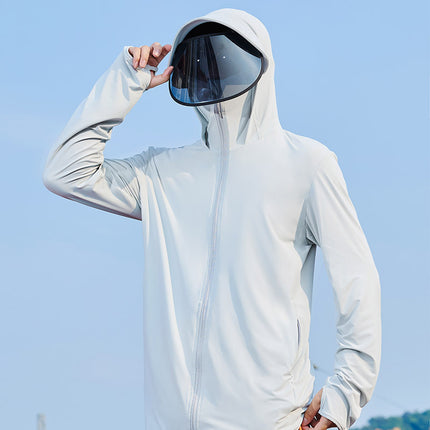 Ice Silk Breathable Thin Men's Sunscreen Clothing Fishing Sunscreen Clothing Hooded Men's Anti-UV Skin Clothing Sunshade Outdoor Men