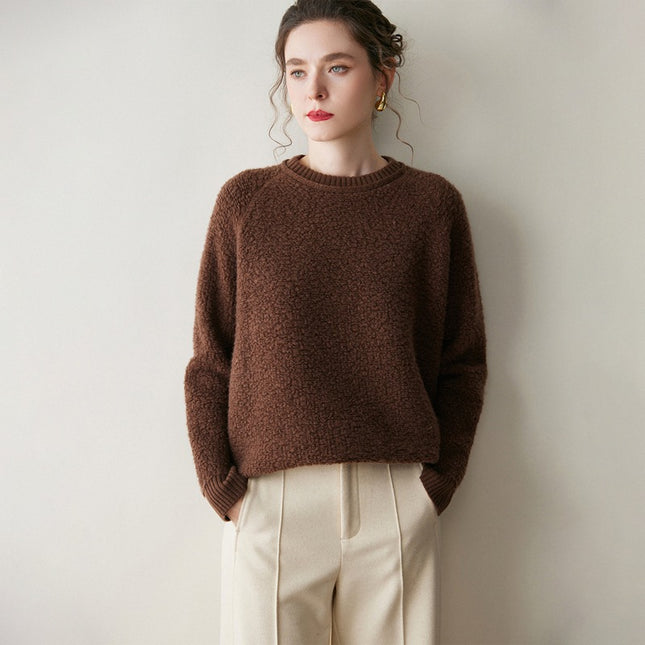 Mid-Length Embroidered Knitted Raglan Long-Sleeved European and American Bottoming Sweater Autumn and Winter Round Neck Towel New Cashmere Sweater Women's Pullover