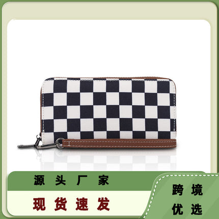 2025 cross-border hot-selling simple high-level feeling checkerboard wallet with RFID function splash-proof coin purse card case