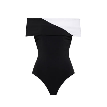 2025 European and American New Ins Style Black and White Tube Top Sexy One-Piece Swimsuit Suit for Women Cross-Border Hot Style