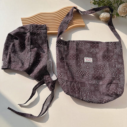Japanese and Korean Popular Fried Street Hat Bag Two-Piece Set Women's Outdoor Leisure Travel Open Cotton Crosswalk Bag Ethnic