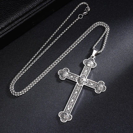 European and American Cross-Border Gothic Rune Cross Pendant Sweater Chain Fashion Retro Cross Plaid Flower Necklace Jewelry