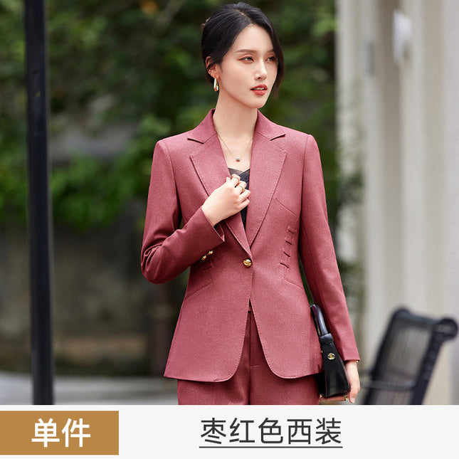 Spring and Autumn Ladies suit 2024 New Western Style Light Luxury Long Sleeve Suit Pink Business Wear Elegant Goddess Fan Dress