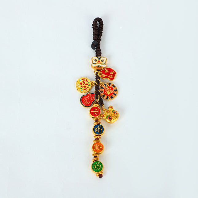 Shajin Ancient Fa Gold Swallow Gold Family of Four Car Keychain Pendant High-end Ancient Fa Family of Three Bag Hanging Ornaments