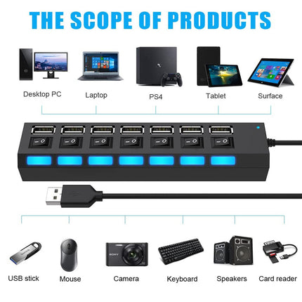 Source manufacturer splitter USB HUB extender one pull seven independent 7 switch HUB USB 2.0