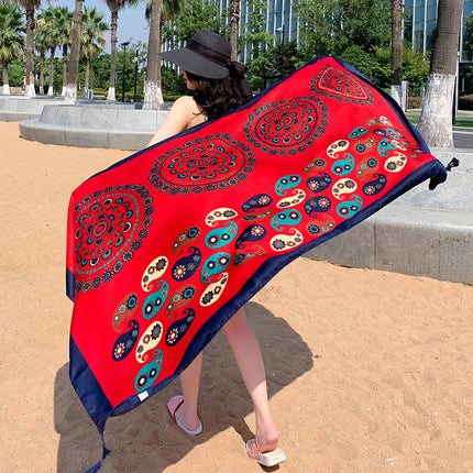 Ethnic Style Printed Silk Scarf Women's Seaside Travel Sun Protection Gauze Air Conditioning Warm Scarf Versatile Long Shawl