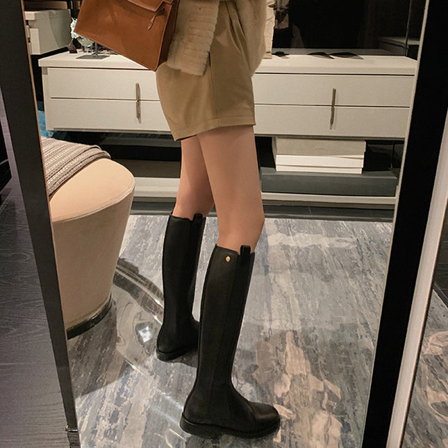 Chanel style black boots for women autumn and winter New flat high-top riding boots knee-high boots high boots